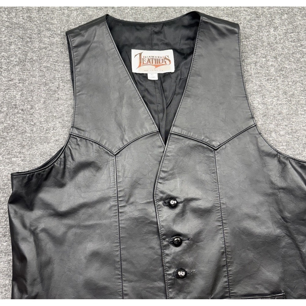 Diamond‎ Leathers Motorcycle Black Vest Size L 42 Long USA Vtg Moto Biker